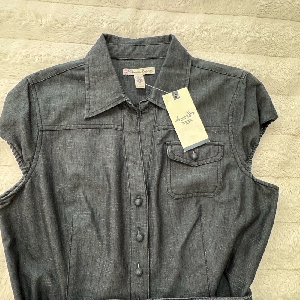 American Rag Dark Blue Denim Button-Front Fit-and-Flare Midi Dress - Picture 5 of 8